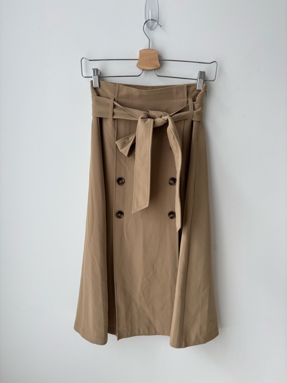 GU Beige Trench Style Midi Skirt Belted Button Front Small